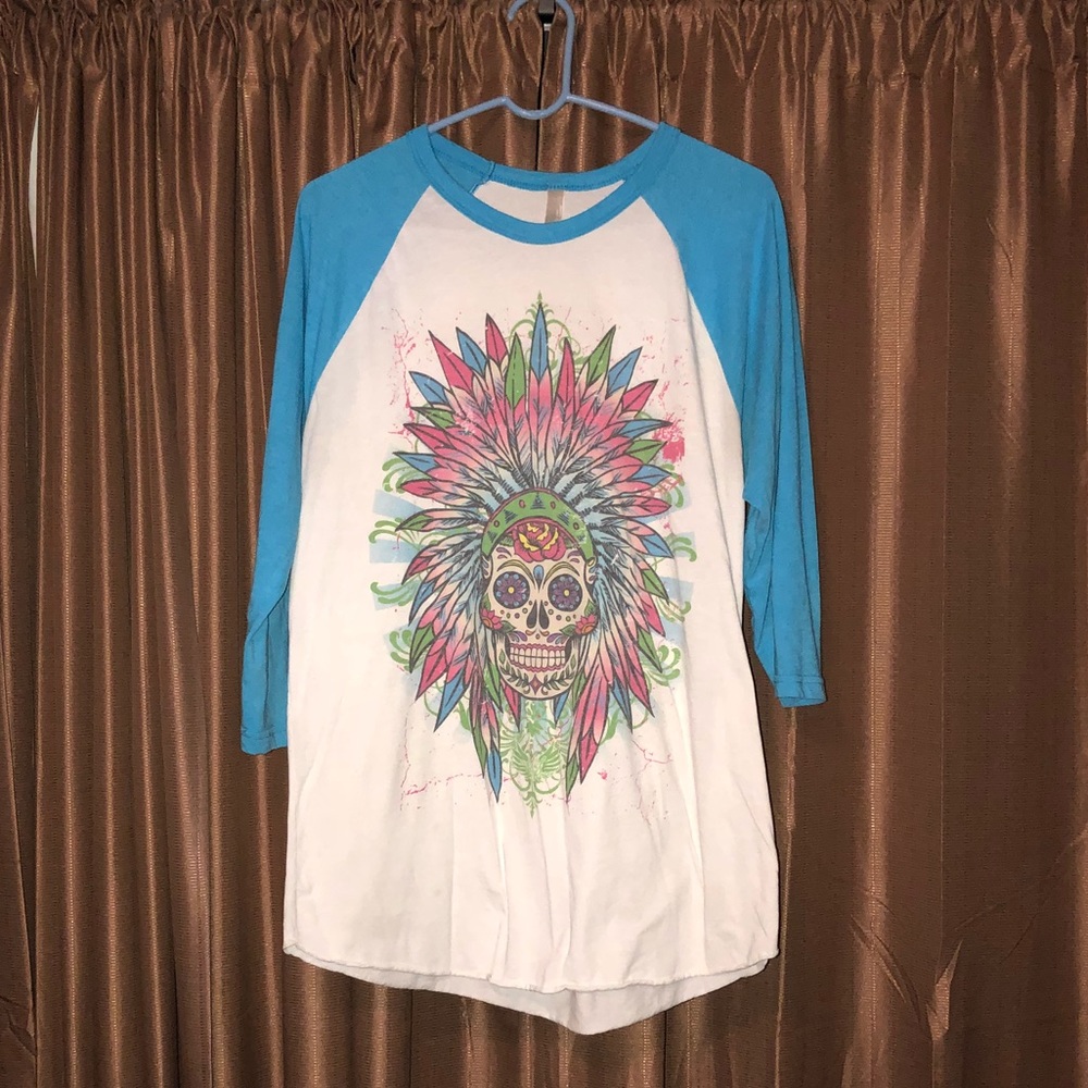 Colorful Indian Skull Baseball Tee!